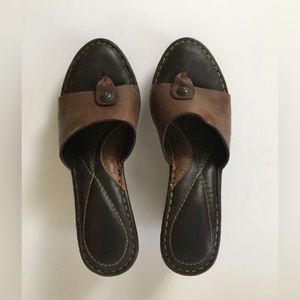 Born Brown Oiled Leather Wedge Sandals, Size 38
